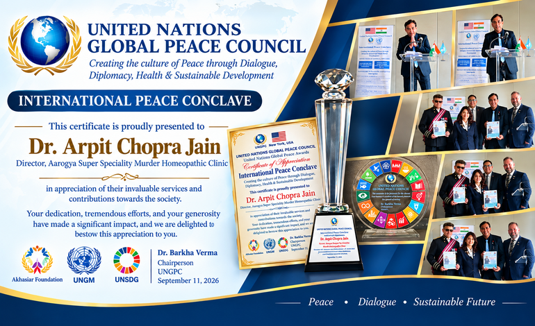 Dr. Arpit Chopra Jain Honoured at International Peace Conclave in New York