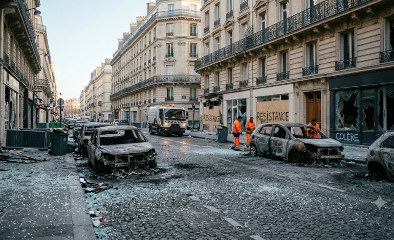 After Protests Become Violent Paris Streets are Littered with Burnt Automobiles and Glass