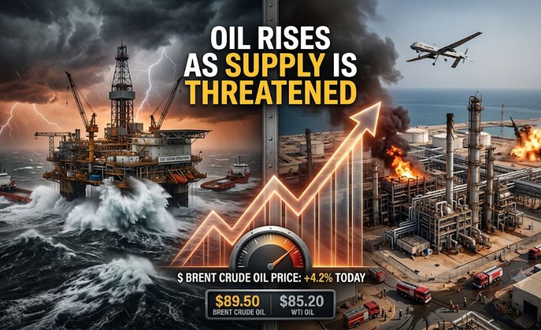 Oil Rises as Supply is Threatened by a US Storm and Houthi Airstrikes